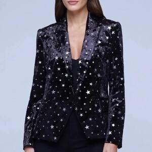 L’AGENCE Velvet Kenzie Star Blazer Jacket ~ Black Silver XS 2 New metallic
